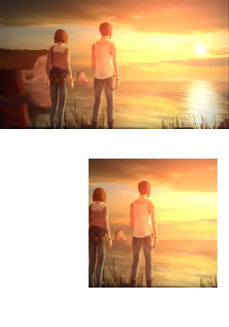 A scenic image is turned into a square image with a white border.